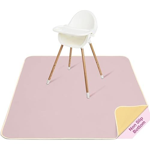 Basumee Splat Mat High Chair Mat Waterproof Baby Play Splat Mat for Under High Chair Food Catcher Highchair Mat for Floor Non Slip Bottom, Pink, 46x42 Inches