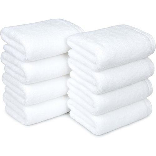 Amazon Basics Cotton Washcloths, Lightweight Quick-Dry, Absorbent Face and Body Towel Set, 12" x 12", White, 12-Pack