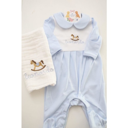 Personalized Baby Boy Romper – Soft Blue Embroidered Name Outfit