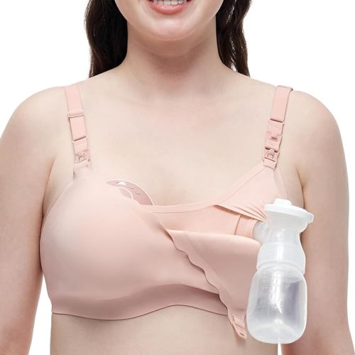 Momcozy 4-in-1 Hands-Free Pumping Bra with Cooling Fabric & Jelly-Strip Support, Nursing & Breast Pump Bra for All-Day Wear