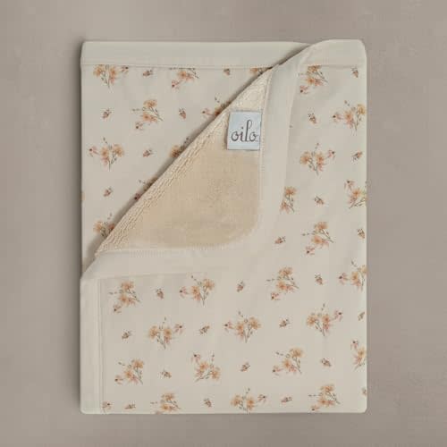 Oilo Baby Blanket, Luxury Plush Chenille Backing & Organic Cotton Jersey Print, Double Layered, 30" x 40", Rolled Jersey Edge Trim, Infant & Toddler Size, Heirloom Organic Collection, Dainty Floral