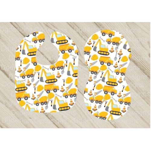 Bulldozer Baby Bib and Burp Cloth Set, Construction Theme