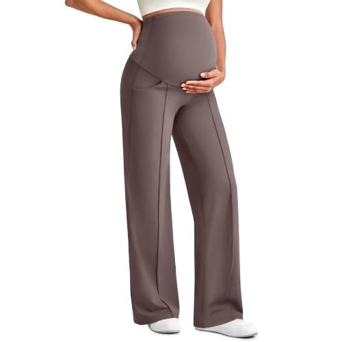 G4Free EverGoing Maternity Dress Pants Pregnancy Slacks | Front Seam,Two Side Pockets,Wide Leg,Sleek Soft,Slightly Brushed,Full Belly Coverage,for Work Casual Wear