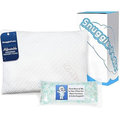 Snuggle-Pedic Travel Shredded Memory Foam Support Pillow - Compact Cooling Ergonomic Design for Side Sleepers, Pregnancy, Post-Surgery, Neck and Lumbar Support - Lightweight & Washable - USA Quality