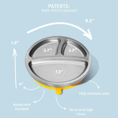 Baby Round Divided Plate | Stainless Steel & Silicone - Grey