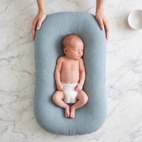 Little Manta Pastel Baby Lounger Nest - dusty blue
