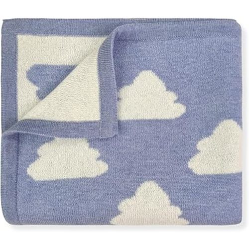 Jet&Bo BABY 100% Cashmere Baby Blanket ‘The Sky’s The Limit’ Cloud Design - Unisex, 32” x 40” - Ultra Soft, Hypoallergenic & Temperature Regulating – Gift Box and Card Included