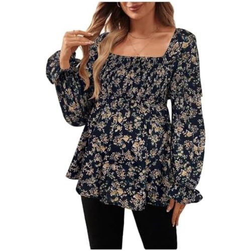 MakeMeChic Women's Maternity Long Sleeve Square Neck Ruffle Dressy Blouses