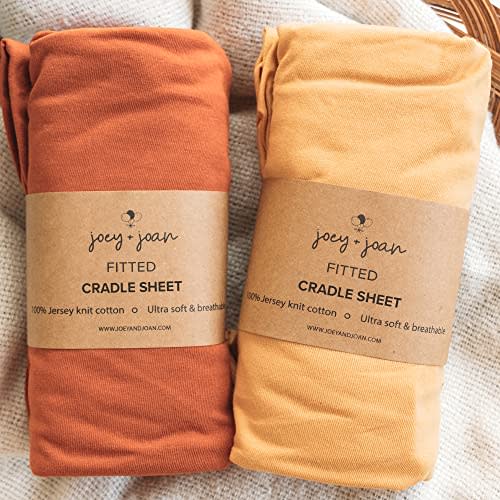 Joey + Joan Cradle Sheets Fitted 18 x 36 Inch – Buttery Soft 100% Cotton – Mustard Yellow + Burnt Orange – 2 Pack