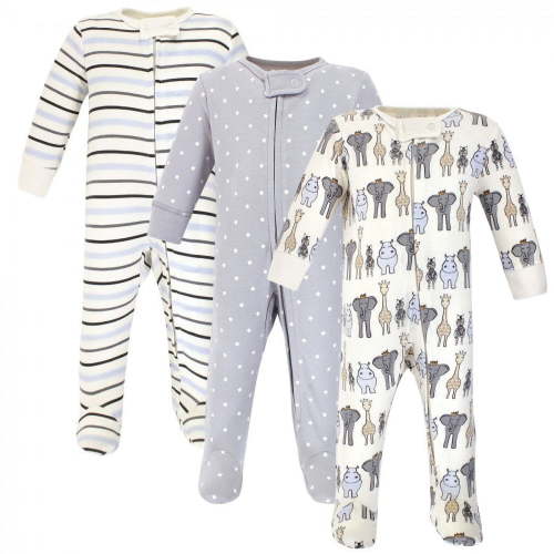 Hudson Baby Infant Boy Cotton Zipper Sleep and Play 3pk, Royal Safari, 3-6 Months