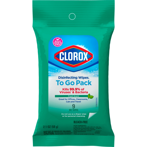 Clorox Disinfecting On The Go Travel Wipes, Household Essentials, Fresh Scent, 9 Count, Pack of 1 (Package May Vary)
