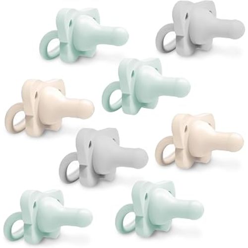 Dr. Brown's HappyPaci 100% Silicone Baby Pacifier, Contoured One-Piece Design, Gray, Green, Ecru, 0-6m, BPA-Free, 8-Pack