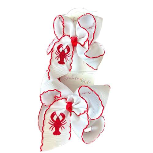 Crawfish Embroidered Hair Bow