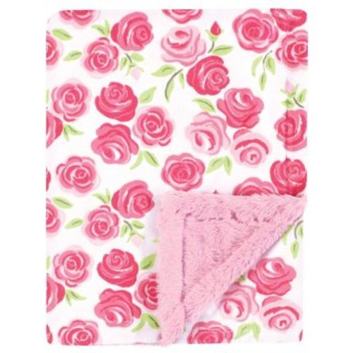 Hudson Baby Girls Plush Blanket with Furry Binding and Back, Pink Roses, One Size