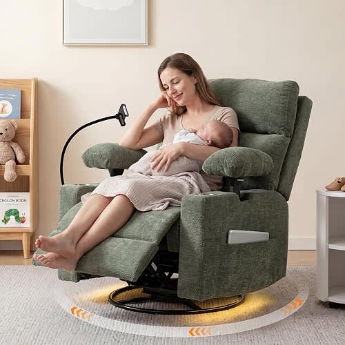 FiveWillowise Power Rocking Chair Nursery with Adjustable Arms&Headrest