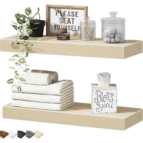 QEEIG Bathroom Floating Shelves for Wall (Natural, Set of 2, 15.7")