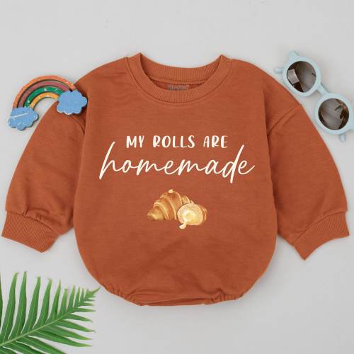 My Rolls Are Homemade Romper, Homemade Rolls, Retro Fall Romper, Autumn Kids Clothes, Thanksgiving Day Baby Bodysuit, Baby Shower Gift