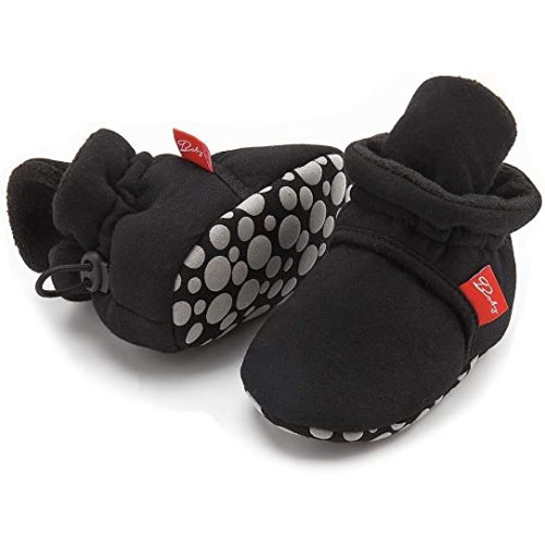Sawimlgy Newborn Infant Baby Girl Boy Cotton Booties Stay On Sock Slippers Soft Bedroom Shoes Non-Skid Ankle Boots With Grippers Toddler Crib Warm Shoe First Walker Birthday Shower