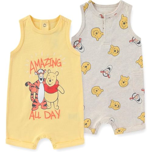 Disney Cars Winnie the Pooh Mickey Mouse Stitch Baby Boys 2 Pack Romper for Newborn and Infant