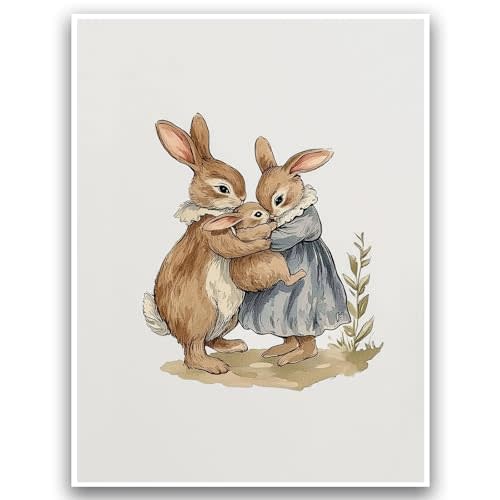 Nursery Decor Cute Animal Picture Cute Rabbit Print 12x16 Inch Unframed | Nursery Poster Vintage Animal Wall Art for Kids Room Boys and Girls Room Baby Room Living Room BedRoom BathRoom