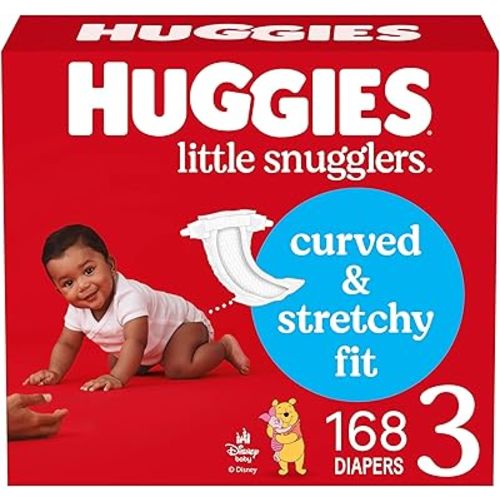 Huggies Size 3 Diapers, Little Snugglers Baby Diapers, Size 3 (16-28 lbs), 168 Count (6 Packs of 28), Packaging May Vary