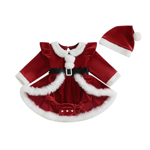 Newborn Baby Girl Christmas Outfit Ruffle Long Sleeve Red Velvet/Plaid Romper Dress Xmas Cute Fall Winter Clothes