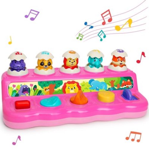 Wanonoo Interactive Pop up Animal Toys with Music & Light, Montessori Cause and Effect Toys for 1 Year Old Girl, Early Learning Musical Baby Toys for 9-12-18 Months, Age 1-2 Gift for Infant