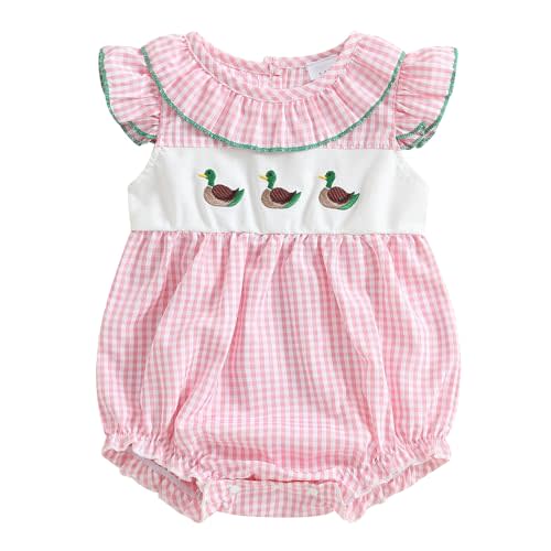Kayotuas Baby Girl Summer Clothes Cute Smocked Bubble Romper Fly Sleeve Ruffled Doll Collar Letter Embroidery Bodysuit Dress
