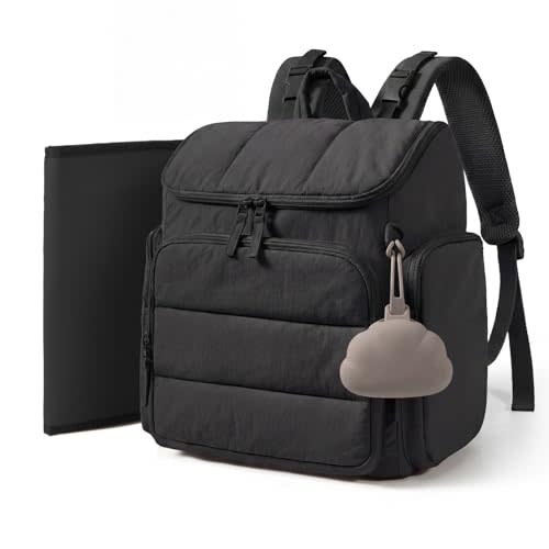 mommore Diaper Bag Backpack, Baby Bag with Waterproof Changing Pad and Stroller Straps for Toddler, Diaper Backpack for Mom Dads with Insulated Pockets & Pacifier Case, Baby Essential, Black
