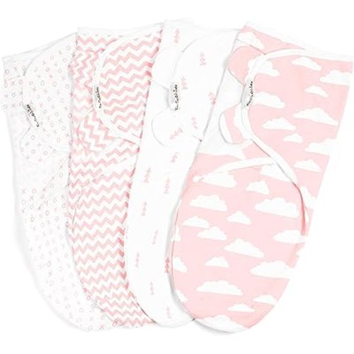 BaeBae Goods Swaddle Blanket, Adjustable Infant Baby Swaddling Wrap Set of 4, Baby Swaddling Wrap Blankets for Boys and Girls Made in Soft Cotton (0-3 Months)