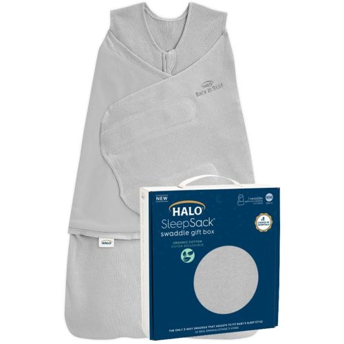HALO Sleepsack Swaddle 100% Organic Cotton Newborn 1-Piece Gift Set with Box, TOG 1.5, 0-3 Months, Cloud