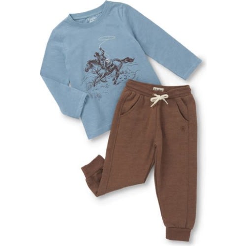 Ranch Long Sleeve Embroidered Graphic T-Shirt & Joggers Set, 18-24M