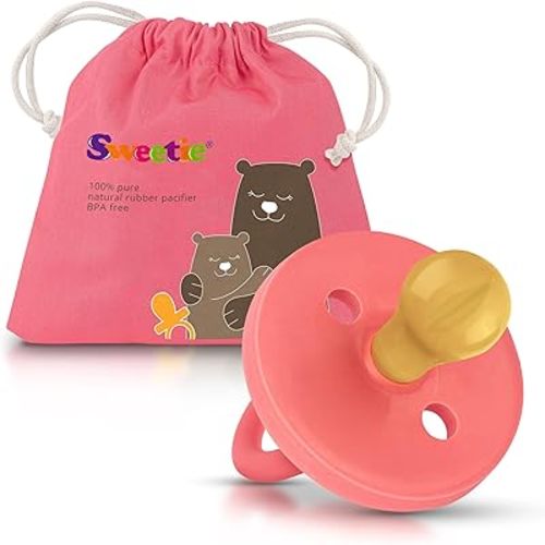 SWEETIE Rubber Pacifier Natural Rubber Pacifier Rounded Pink (Pink, 12-18 Month)