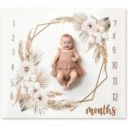 Gicoherero Boho Baby Milestone Monthly Blanket Season Floral Neutral Baby