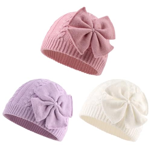 JANGANNSA Winter Warm Knitted Baby Hat for Girls Cotton Lined Infant Toddler Hat Autumn Cute Bow Classic Girls Beanie 0-6Y