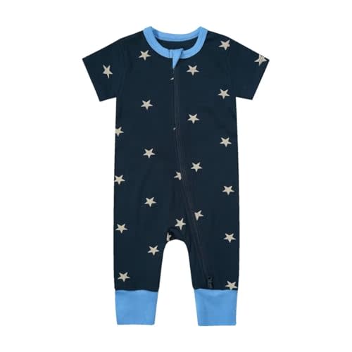 Toddler Unisex Baby Footless Pajamas Cotton Short Sleeve Romper | Baby Boys Baby Girls 2 Way Zipper Sleep and Play Jumpeuit Printing