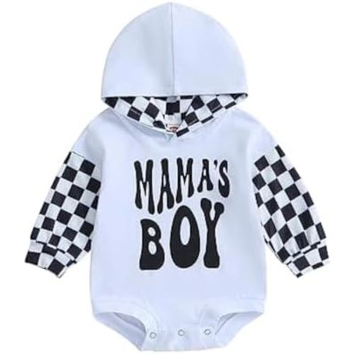 3-6 MONTHS - Socutebabe Baby Boy Fall Clothes Long Sleeve Pullover Checkerboard Hoodie Romper Sweatshirt Mama Boy Outfits Sweater Jumpsuit