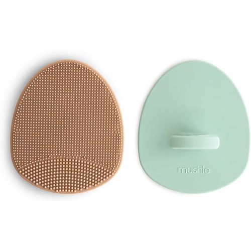 mushie Baby Bath Cradle Cap Brush | Soft Silicone Bristles for Dry Skin, Eczema, & Cradle Cap Treatment | 2-Pack (Natural/Cambridge Blue)