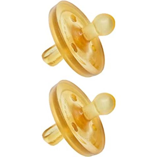 Simply Rubber Pacifiers - Shorter Nipple (Less Gagging) - Small Newborn (0-6 Months) - Breastfed Babies - Rounded/Cherry - Softer Natural Rubber - One-Piece - Handcrafted in Italy - 2 Pack