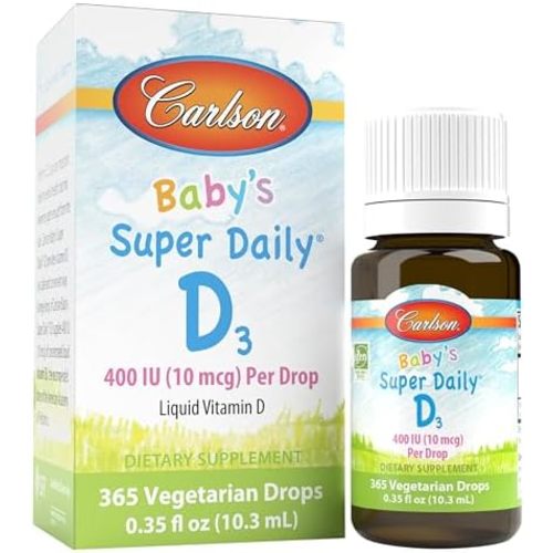 Carlson Baby's Super Daily D3, Baby Vitamin D Drops, Vegetarian, 365 Drops