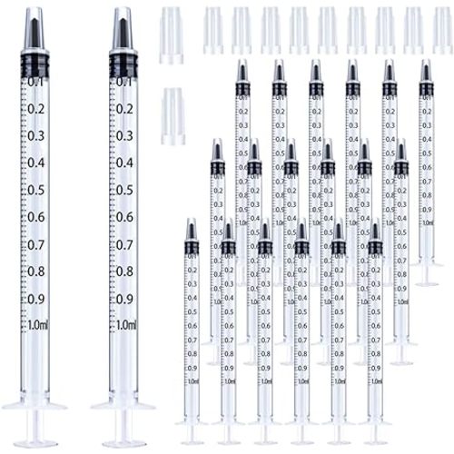 20 Pack 1ml Syringe with Cap for Liquid, 1cc Plastic Small Syringes with Cover, Non-Sterile, No Needle