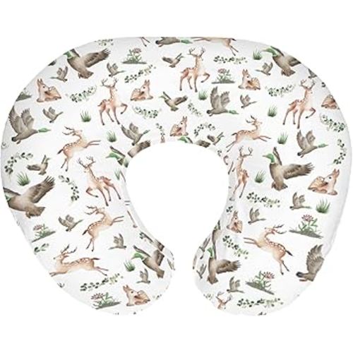 Wild Animals Hunting Baby Nursing Pillow Covers for Boy Girl Mallard Duck Deer Green Leaves Nursery Pillowcase for Breastfeeding Pillows Country Animal Hunters Soft Stretchy Slipcovers for Newborn