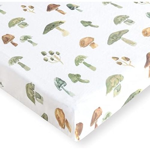 LifeTree Crib Sheets for Baby Unisex - Muslin Fitted Crib Sheets Toddler Bed Sheet, 70% Viscose from Bamboo and 30% Cotton, Fits Mini Crib & Pack and Play Playard, Mushroom, 26in x 38in
