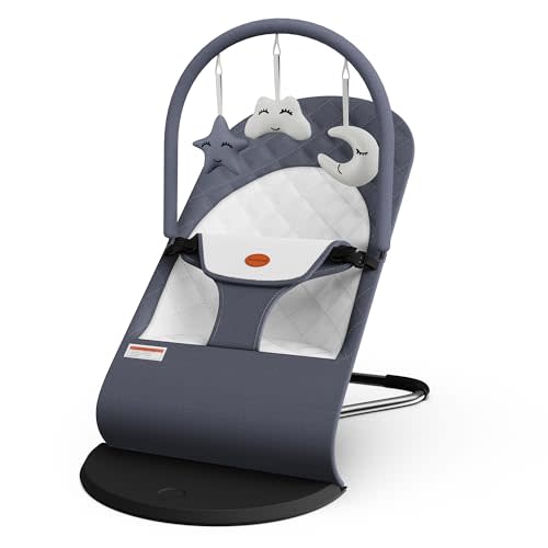 Portable Baby Bouncer Seat for Infants, 0-18 Months, 3 Modes of Use with Rocker & Stationary Options, Ergonomic Infant Chair with Hanging Toys  Grey