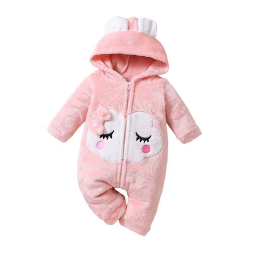 Karoyedx Winter Rompers for Toddler Girl Newborn Baby Girl Winter Romper Solid Color Plush Hooded Long Sleeve Jumpsuit Bodysuit Infant Fall Clothes Pink Size,0-3 Months