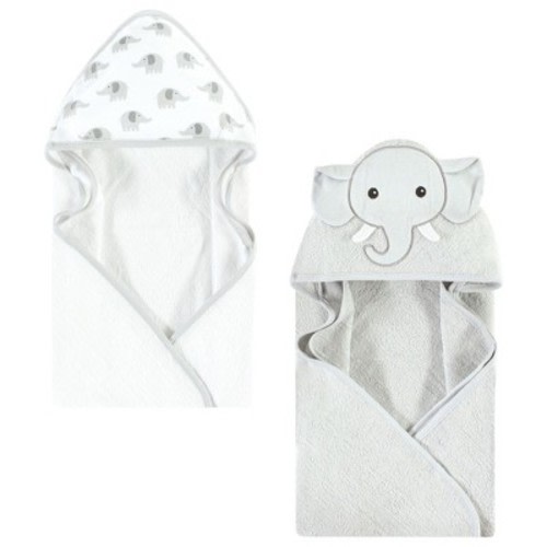 Hudson Baby Cotton Poly Animal Face Hooded Towel, Gray Elephant, One Size