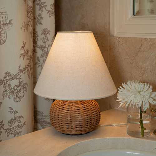Handmade Dimmable 11" Small Boho Table Lamp – Rattan Bamboo Wicker Design with Bulb, UL Certified. Lamp for Bedroom, Living Room & Office.