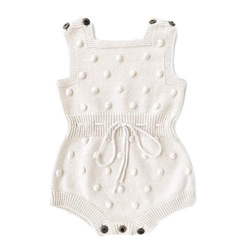 Simplee kids Baby Girl Romper, Sleeveless Pompoms Square Neck | Soft Breathable Cotton, Spring Summer Fall Adjustable Waist One Piece Cute Daily Clothes Outfit, Newborn Infant Girls