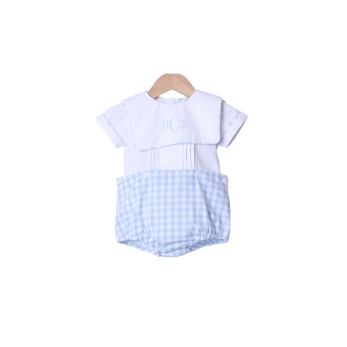 Blue Gingham Button Diaper Set