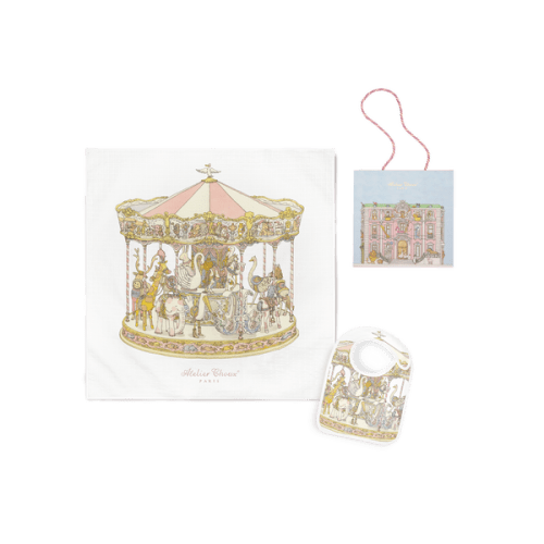 Carré & Satin Bib Set - Carousel Pink